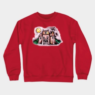 Haunted house with full moon Crewneck Sweatshirt